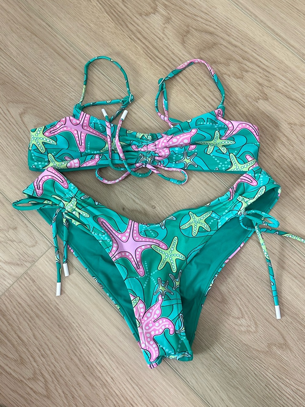 Blackbough S M Green Starfish Print Two-Piece Swimsuit